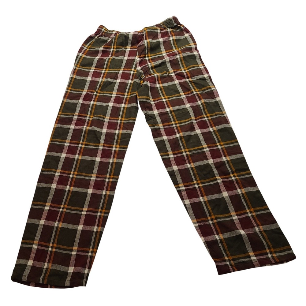 St Johns Bay Small‎ Pajama Men's Small  Plaid Flannel Burgundy Green Sleepwear